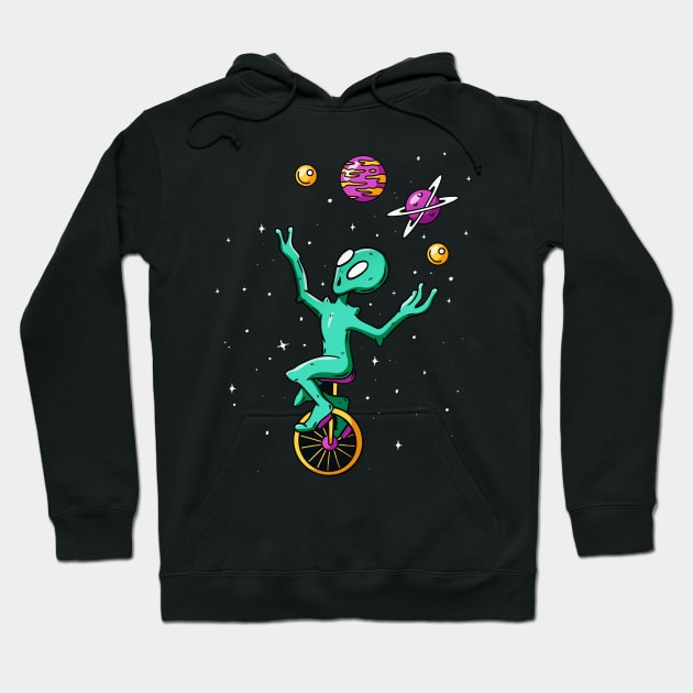 Alien Juggling with Planets Funny Artwork Hoodie by Artistic muss